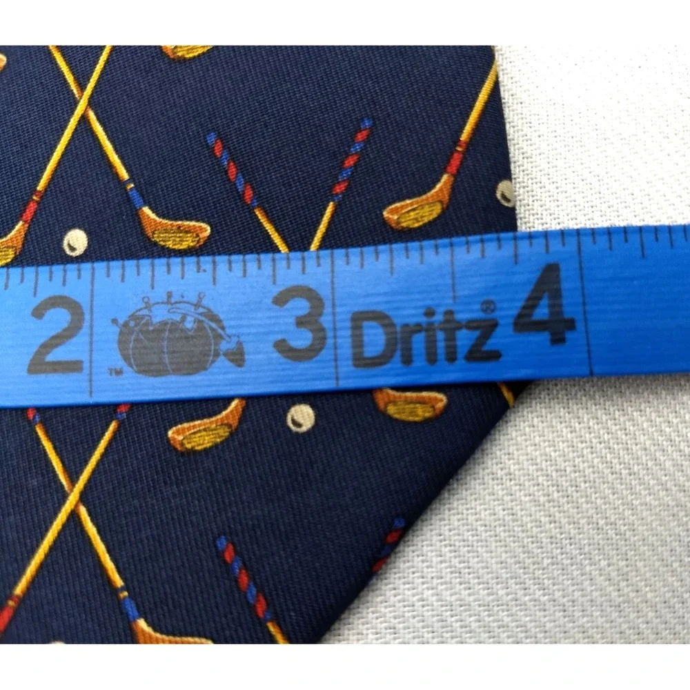 Polo Ralph Lauren 100% Silk Tie Handmade‎ Navy & Tan Golf Clubs Ball USA Vintage